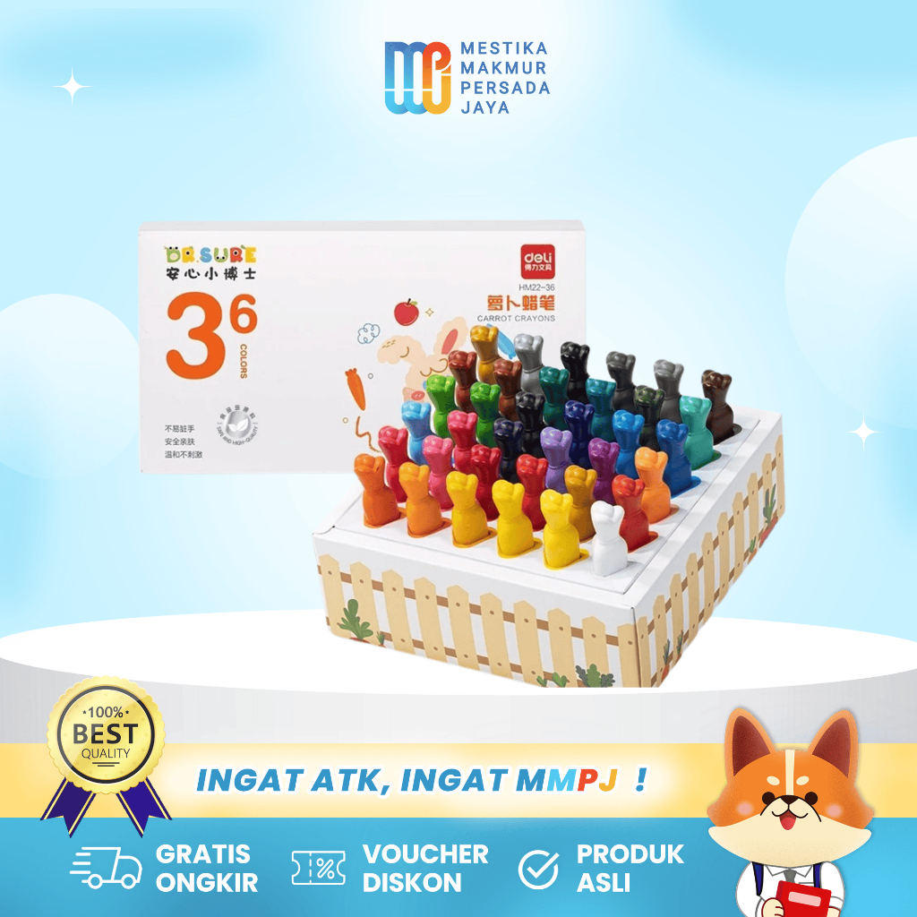 

Deli Crayon Plastik 12 Warna Bentuk Wortel - Krayon Aman, Tidak Lengket, Anti Patah HM22-12