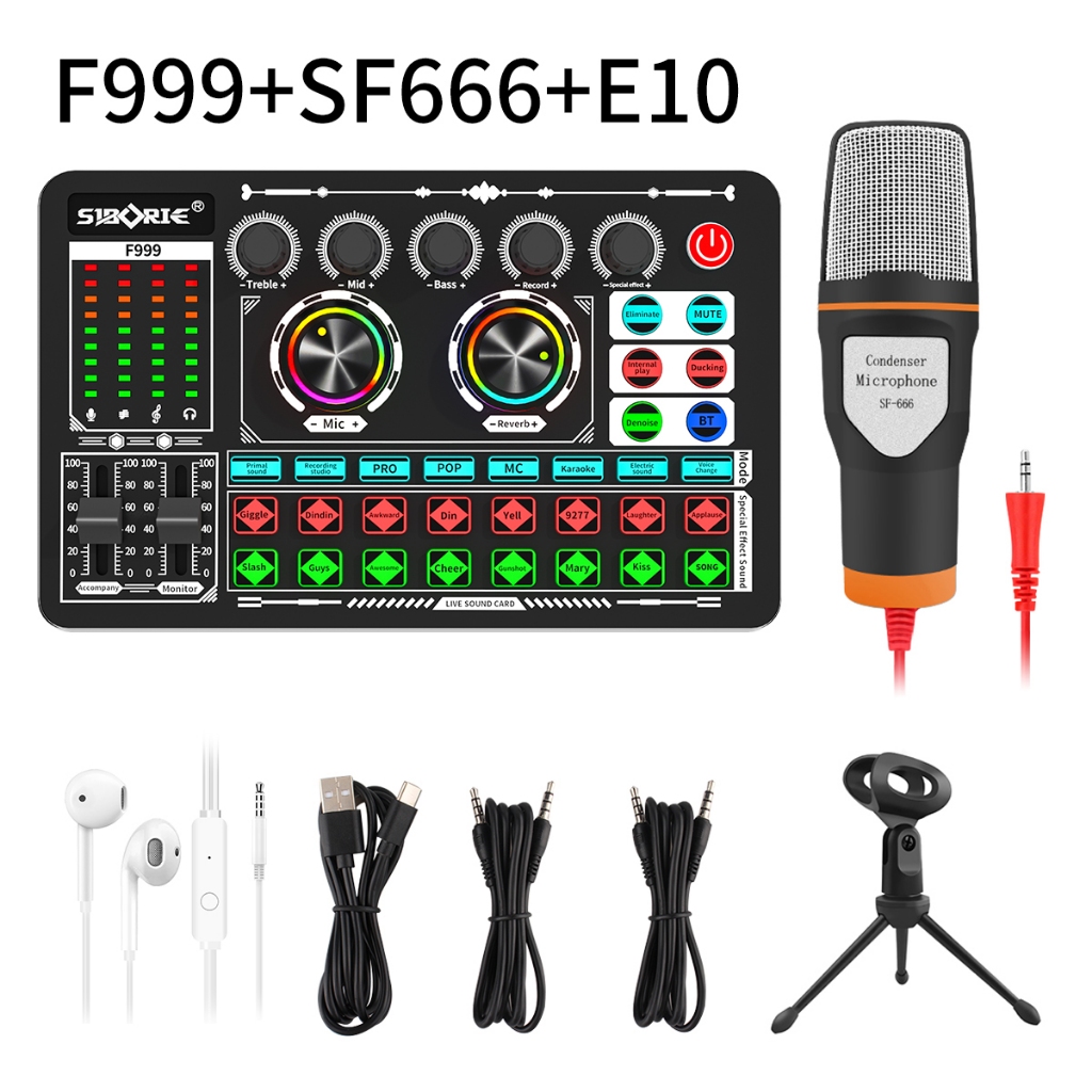 Gonew COD Soundcard F999+MS30/MS33/BM300/SF666+E10 Microphone Full set of equipment for live Streami
