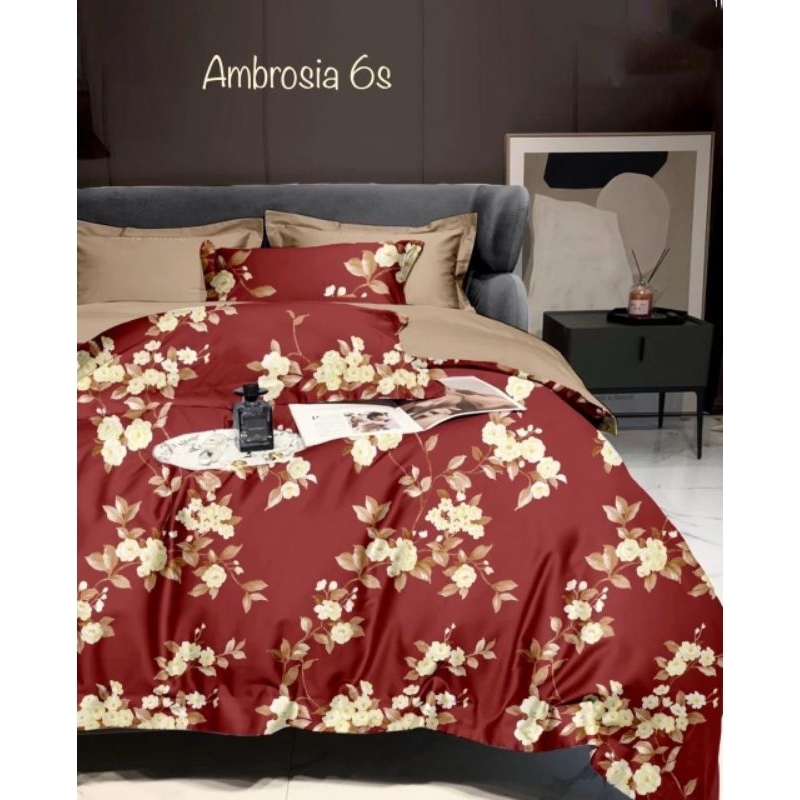 sprei tencel 60s sutra organik serat bamboo merah bunga red flower maron marun premium original anti