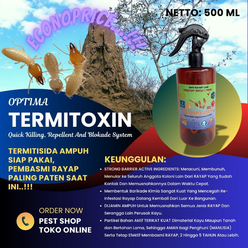 OPTIMA TERMITOXIN 500 ml, Basmi Tuntas RAYAP Tanah, Tembok, Kayu, Furniture, Kusen Pintu Jendela, Ka