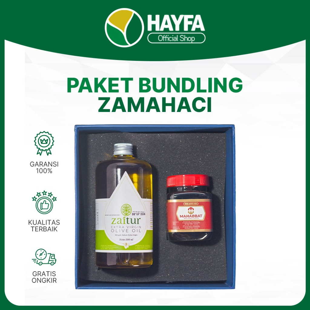 

Hayfa12 Store- Paket Zamahaci Small-Madu Habbatussauda 280 gr | Minyak Zaitun 500 ml