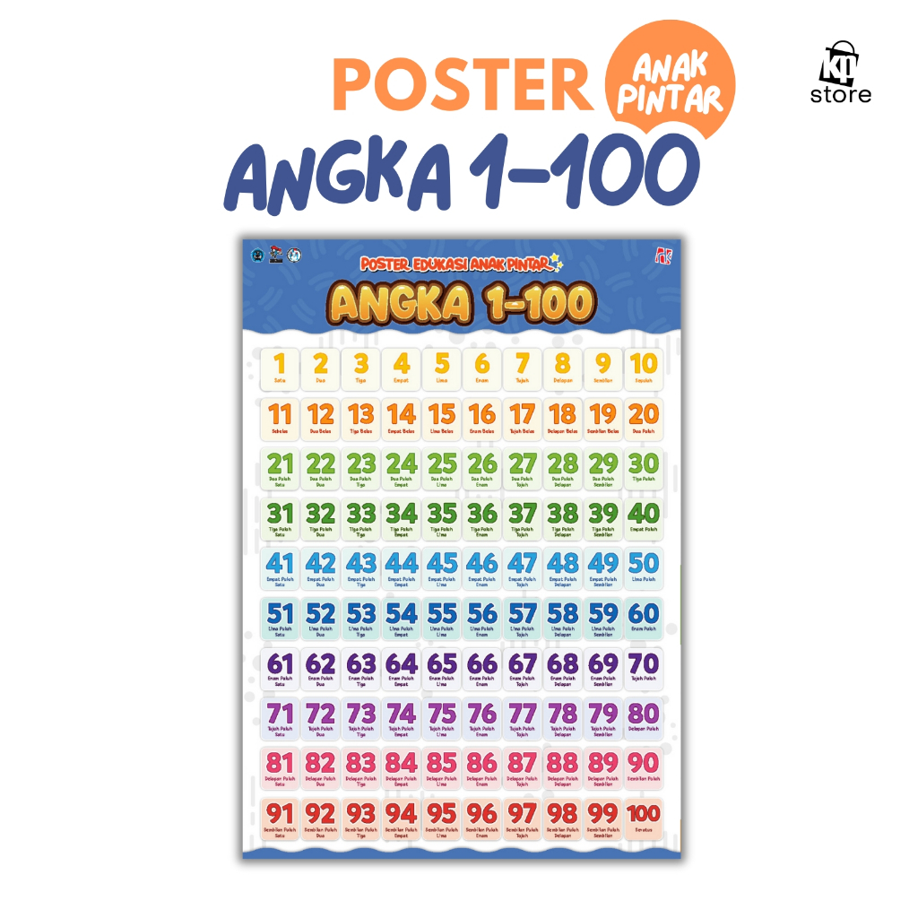 

Kawan Pustaka - Poster Edukasi Anak Pintar - Angka 1-100 - Ukuran A3