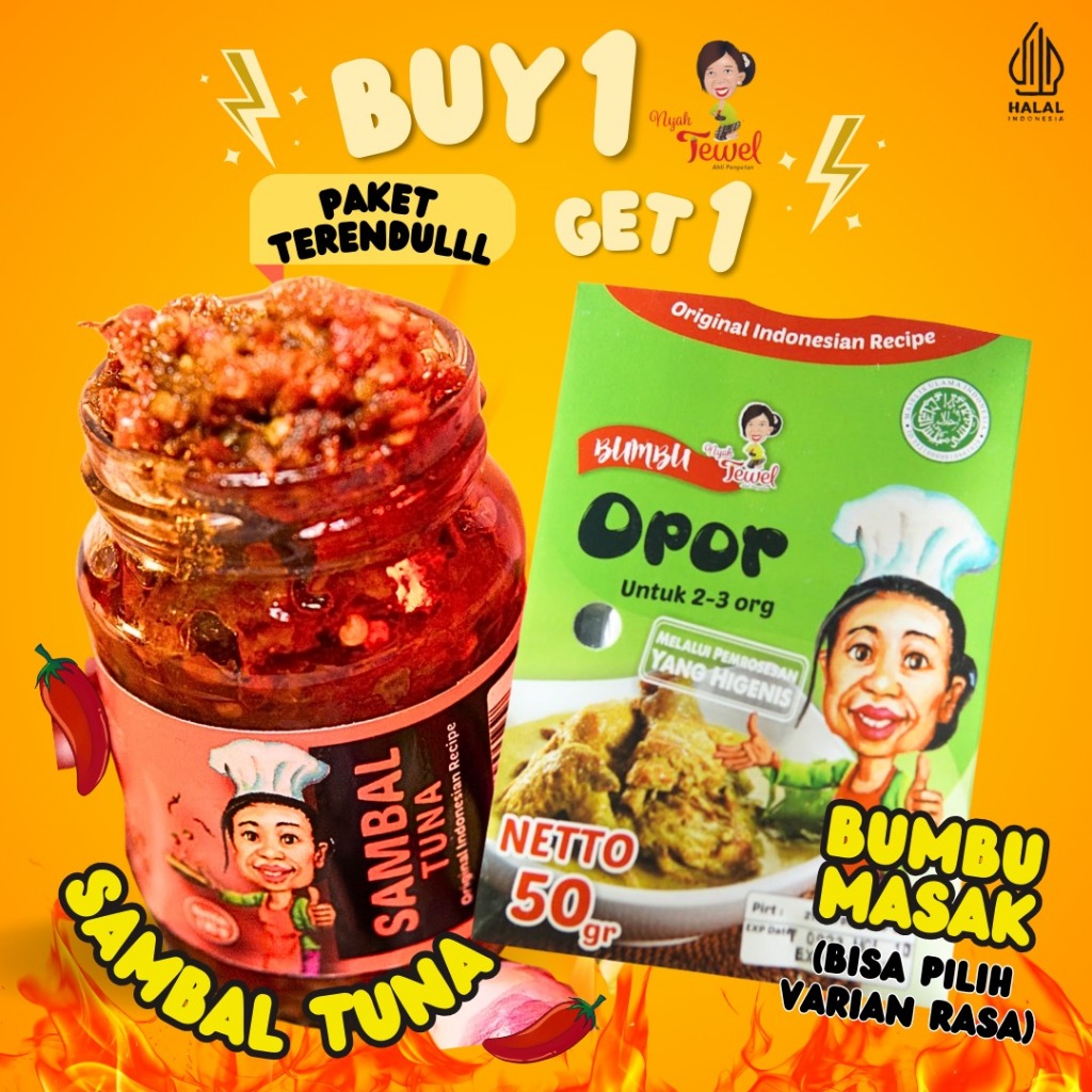 

NYAH TEWEL - PAHE 6 Sambal Teri Medan/Tuna/Pupuk Bawang Free 1 Bumbu Khas Nusantara Indonesia