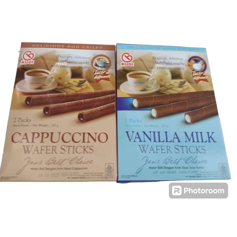 

Wafer sticks Wafer roll dengan krim rasa cappucino dan rasa susu vanilla 2 pcs berat bersih 120g