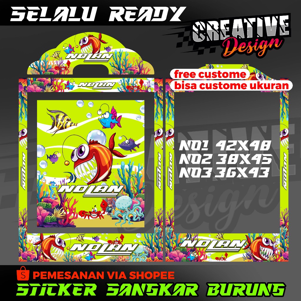 STICKER DECAL SANGKAR BURUNG NOLAN CUSTOME SANGKAR KOTAK MODEL KIPAS