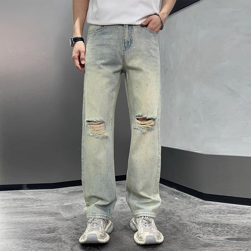 celana panjang pria baggy retro biru standar original korean style  jeans pria sobek pants kulot jen
