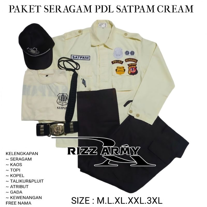 SERAGAM SECURITY PDL CREAM KEMEJA PDL SATPAM KREM CELANA PDL COKLAT TUA