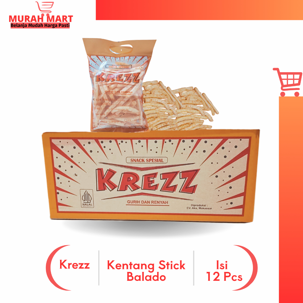 

Kerupuk Krezz Kentang Stick Balado 1 Dus Isi 12 Pcs