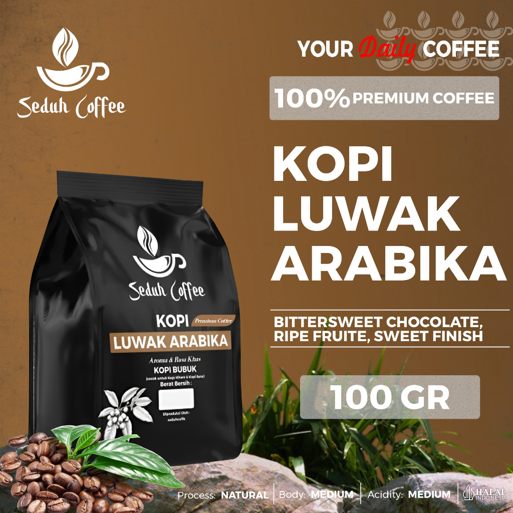 

SEDUH- Bubuk Kopi Luwak Arabika Berat Bersih 100gr