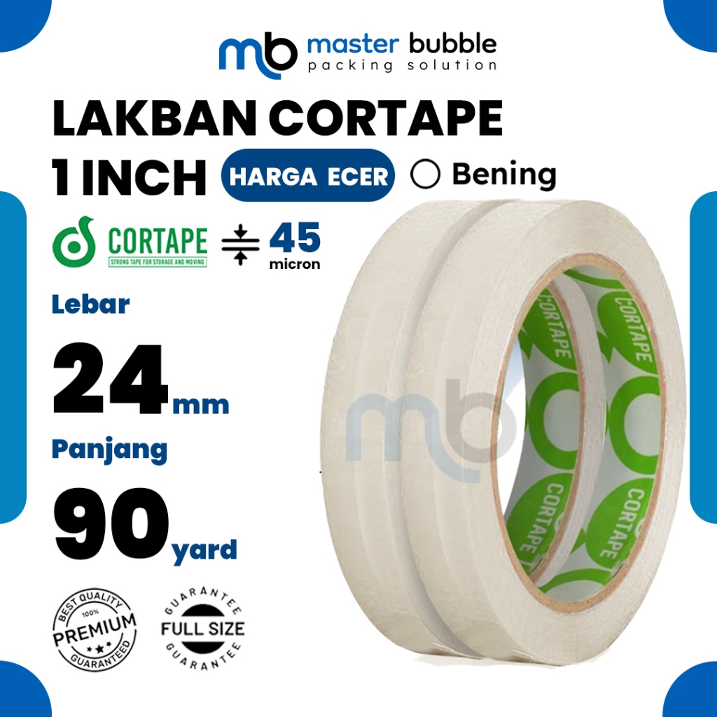 

Lakban Selotip Isolasi Polos Bening 1 inch 24 mm x 90 yard Premium Cortape Harga Ecer Satuan