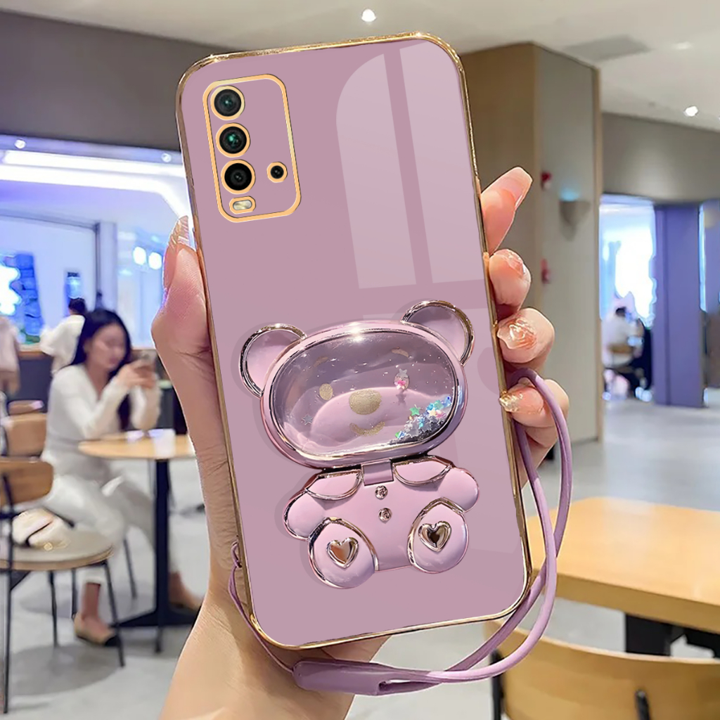 Soft Case Redmi 9T Case Stand Holder Mirror Silicone Luxury Plating