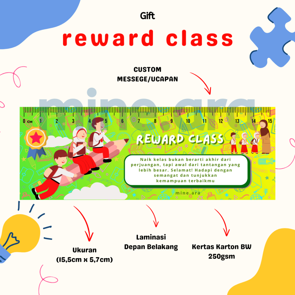 

Gift Reward Class Cards Pembatas Buku Custom Message Spesial Kenaikan Kelas Sekolah Dasar (SD) Murah