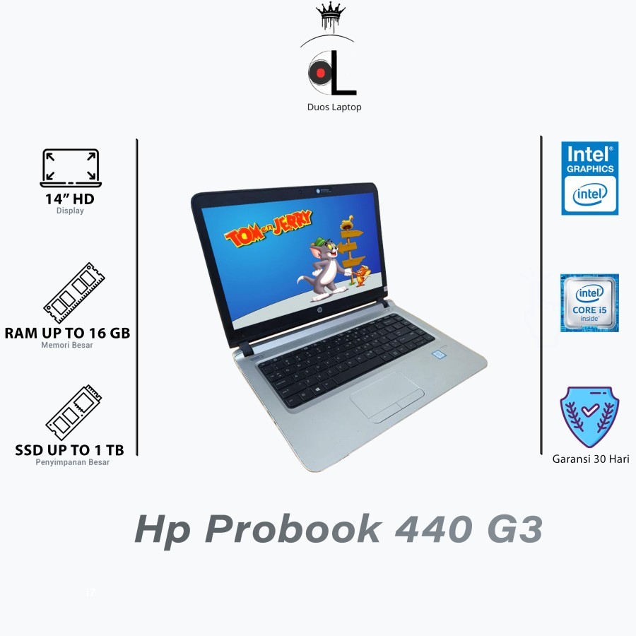 Laptop Sekolah | HP Probook 440 G3 14" | Core i5 Gen 6 | RAM 8GB, SSD 256GB | Second Bergaransi No M