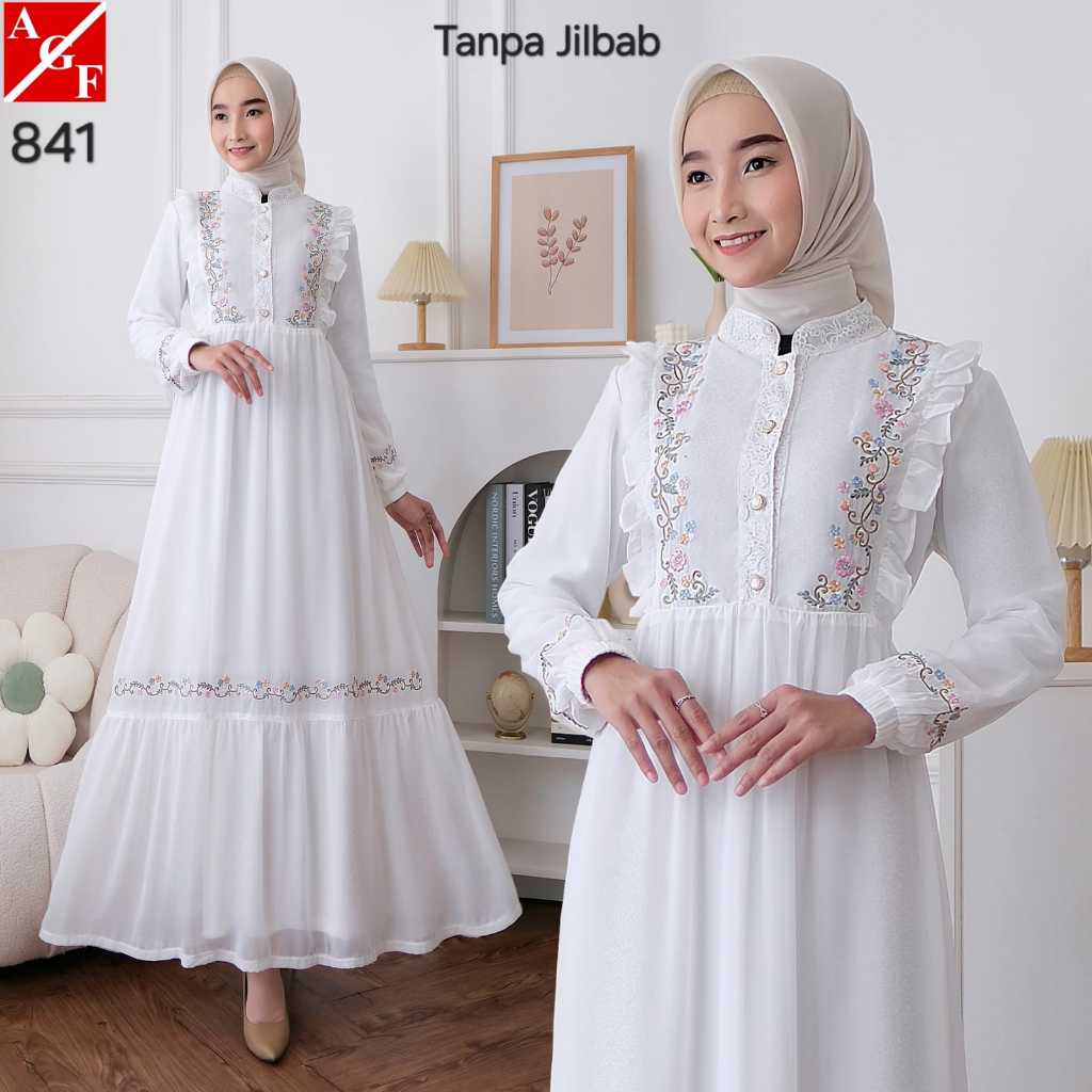 Gamis Broken White Cerutti Agnes Fashion 841 Kombinasi Renda Import