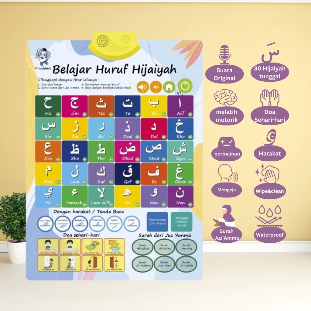 Poster Ngaji Huruf Hijaiyah / Poster Edukasi Anak / bersuara bahasa Indonesia dan English /  Poster 