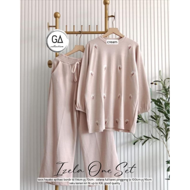 BAJU WANITA IZELA ONE SET WARNA CREAM