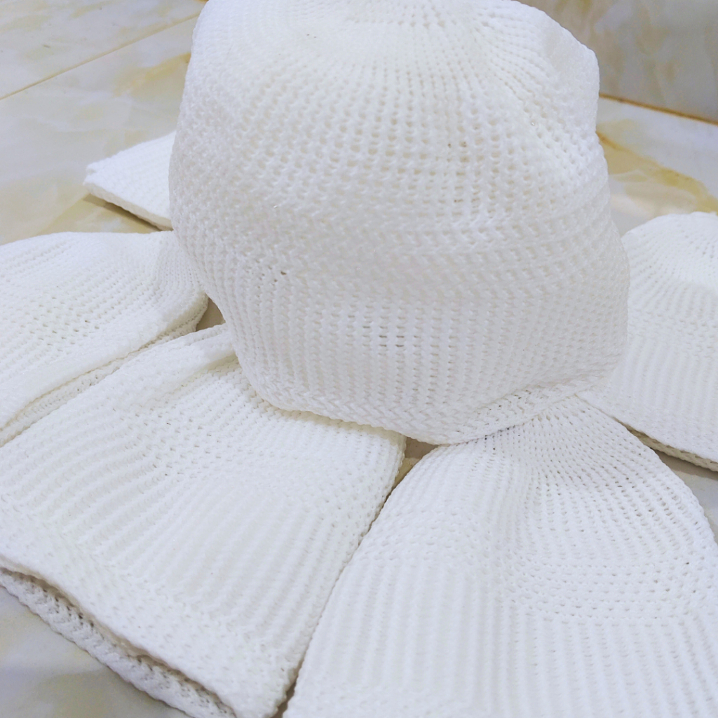 Peci Rajut Haji Dewasa Polos Peci Putih Souvenir Umroh Haji