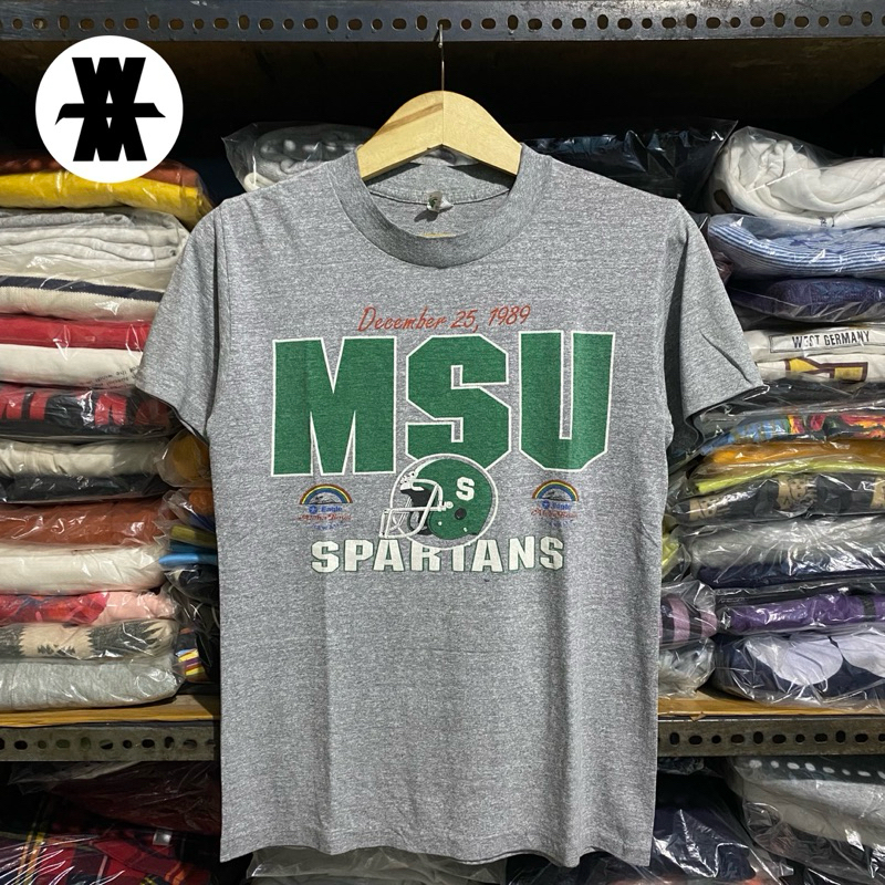 Vintage 1989 MSU Spartans T' Grey Size S 63x45 Made in USA