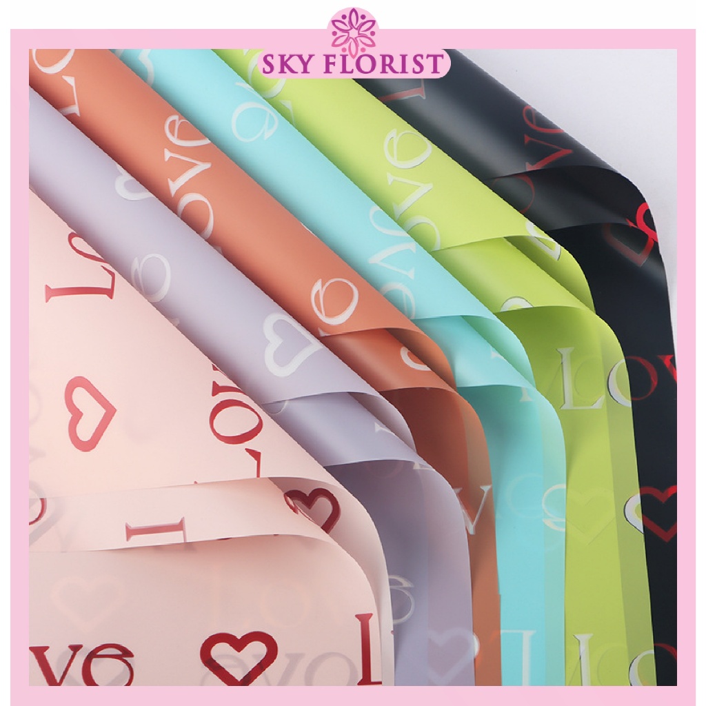 

20 LEMBAR Kertas Buket Bunga Cellophane Tulisan LOVE Flower Wrapping Paper Valantine KB6172