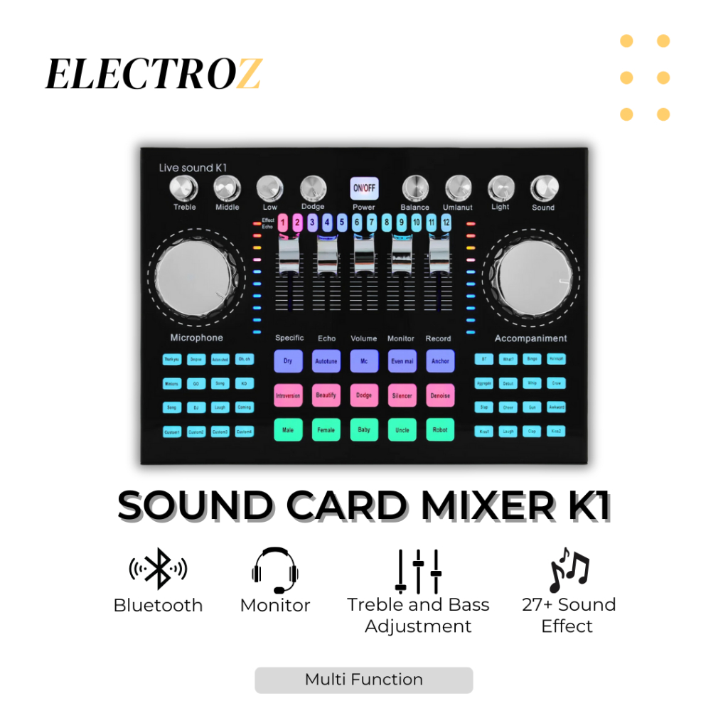 Sound Card Bluetooth Podcast Mixer Live Audio Broadcast Mic Soundcard Karaoke K1 External