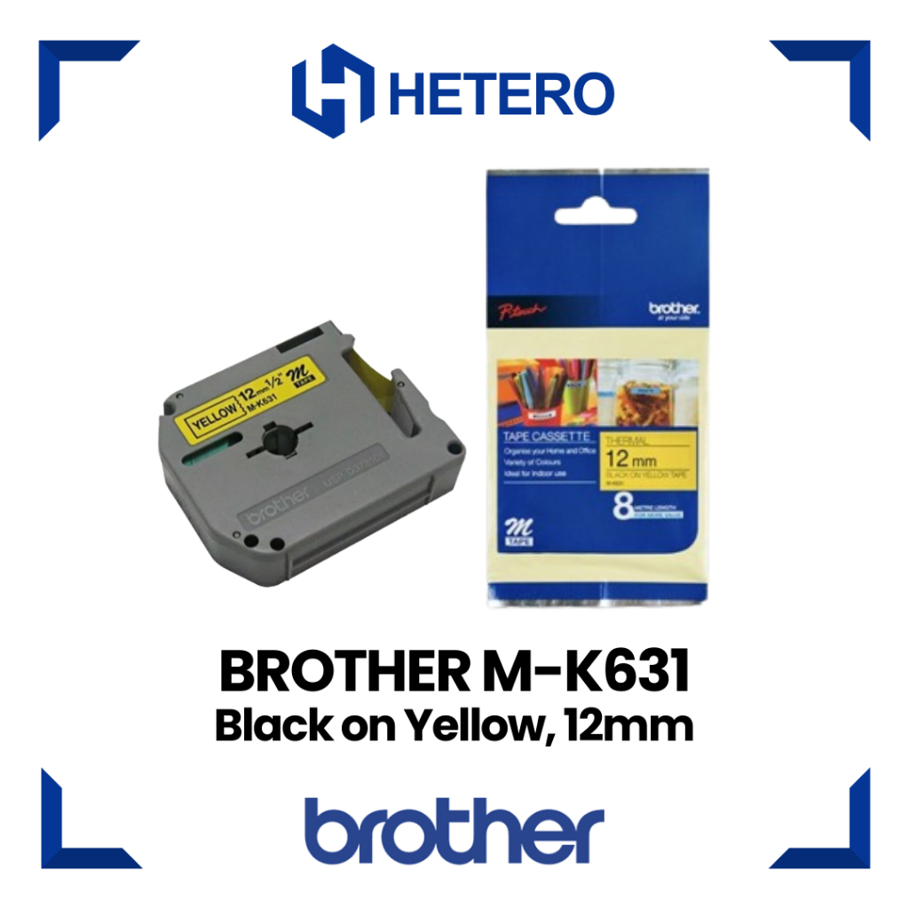

BROTHER Color Tape M-K631 Non Laminated Tape ( Only for PT-M95 ) Black on Yellow