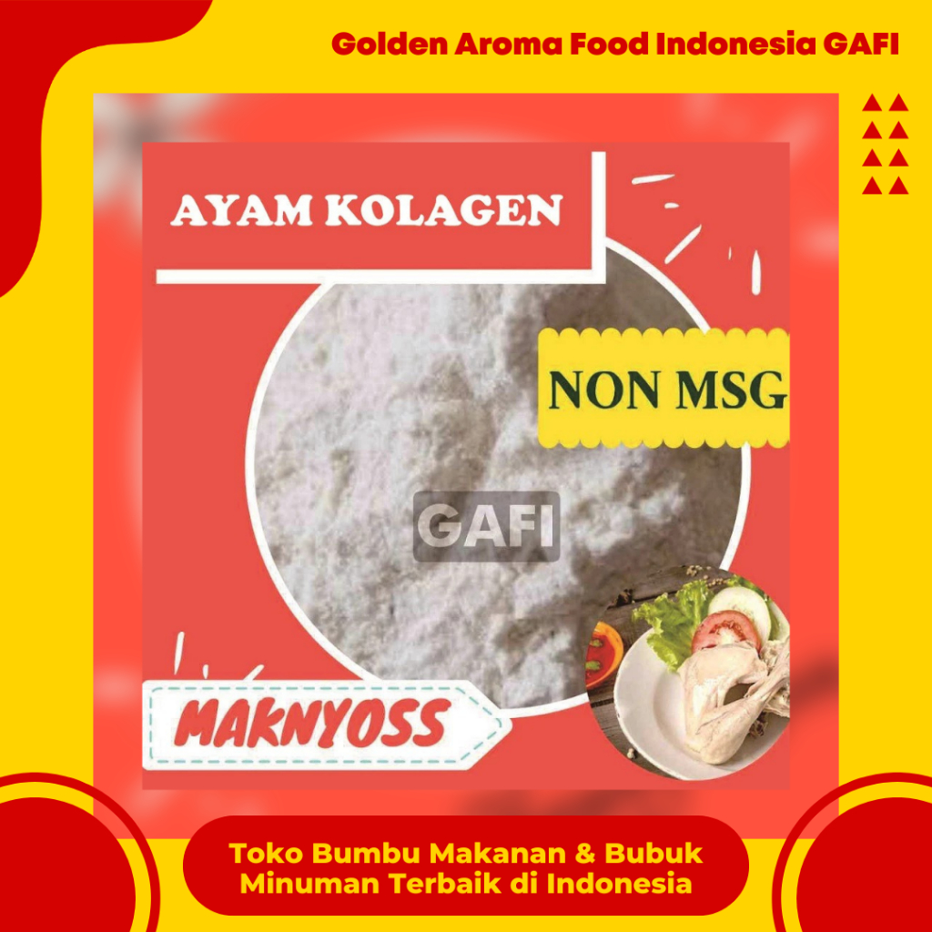 

GAFI Food Bumbu Tabur Rasa Ayam Kolagen NON MSG 1 Kg Lezat Murah Halal, Chicken Collagen Flavour NON MSG Seasoning Powder 1Kg