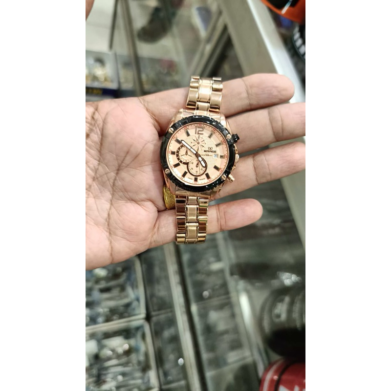 Jam Tangan Mirage Cewe Analog Chrono Mewah Sporty Gold 8714 M Original Water Resistant 3 ATM