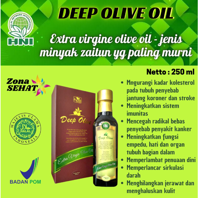 

Deep olive 250 ml extra virgin oil minyak zaitun HNI HPAI food grade