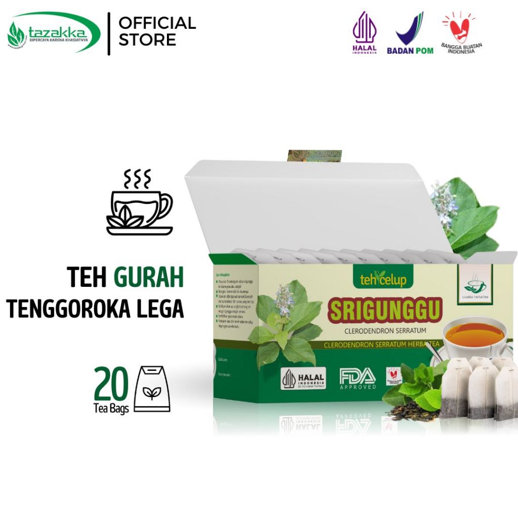 

TAZAKKA Teh Gurah Penghilang Lendir Dahak Daun Srigunggu Isi 20 Minuman Herbal Obat Batuk Berdahak