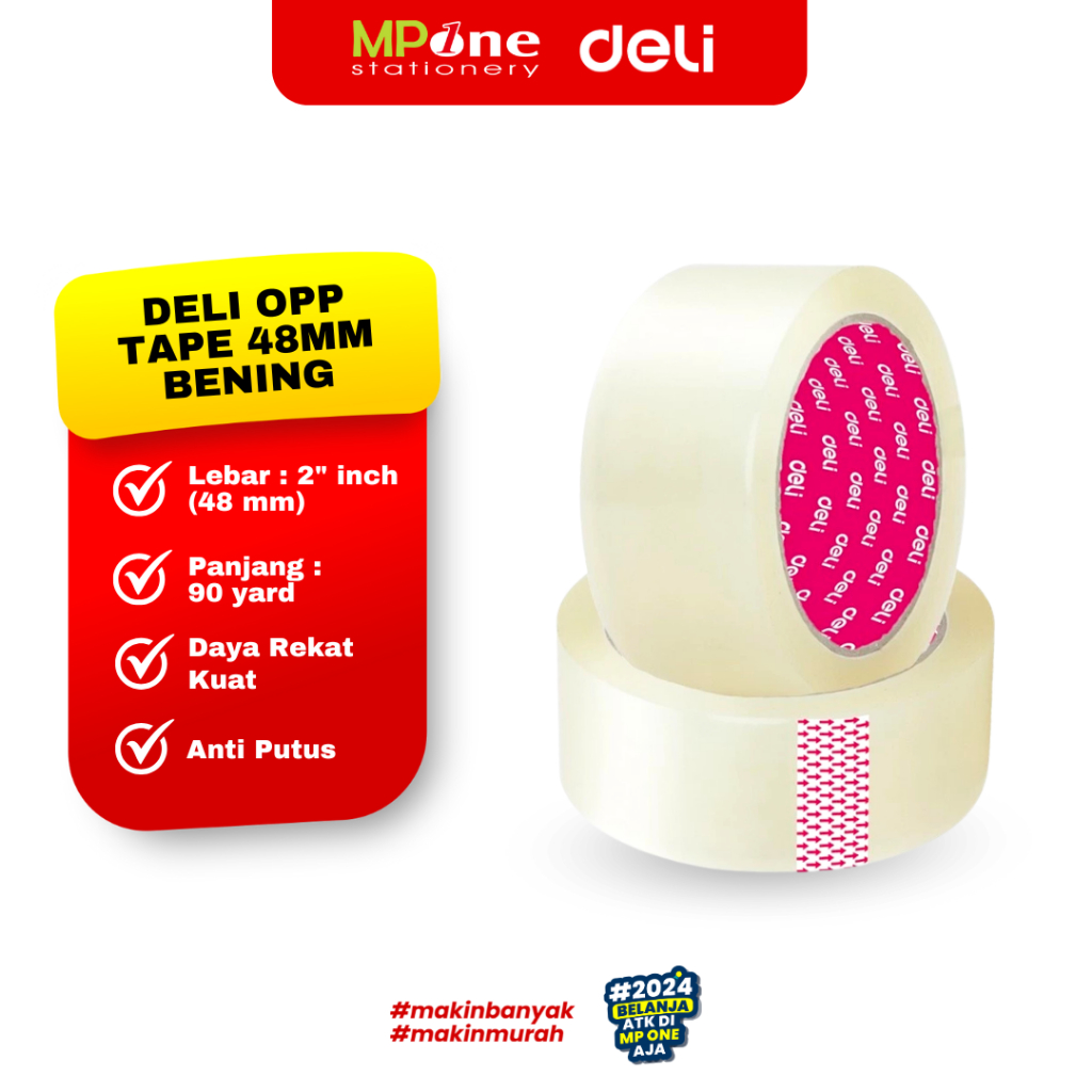 

(1 ROLL) Deli Opp Packing Tape Bening 48mm x 90y / Lakban Bening Besar OPP Roll Deli 48mm