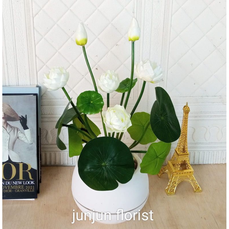 bunga teratai plastik pot bola//bunga plastik teratai//bunga hias imitasi