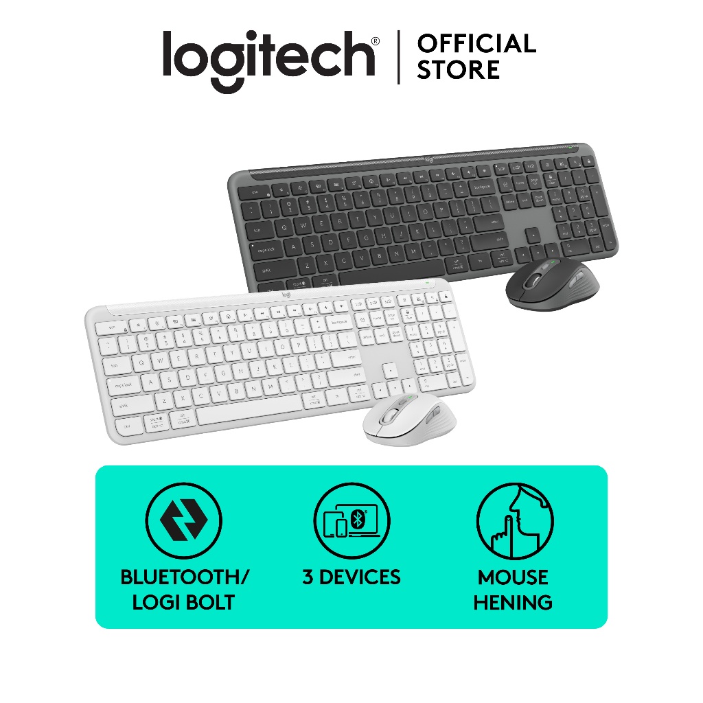 Logitech MK950 Combo Keyboard dan Mouse Wireless Signature Slim, Desain Ramping, Pengetikan dan Klik