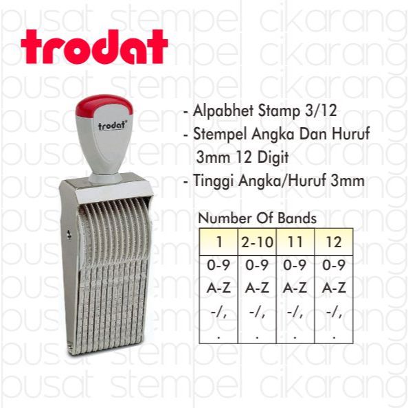 

Stempel Trodat Alphabet / Huruf dan Angka Manual 12 Digit 3mm/3/12
