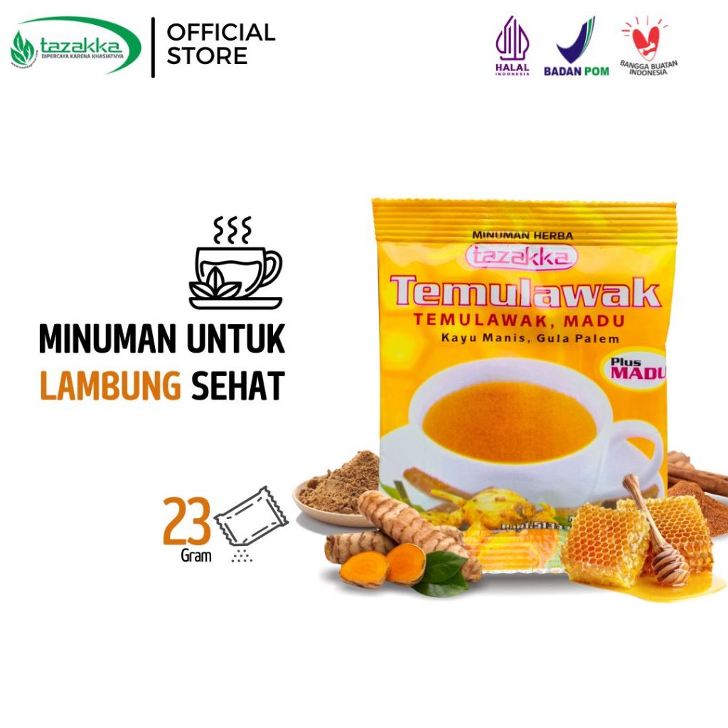 

TAZAKKA Serbuk Temulawak Instan Siap Seduh 6 in 1 Minuman Bubuk Sachet Curcuma Plus Madu Herbal 1 RENTENG ISI 10 SCAET