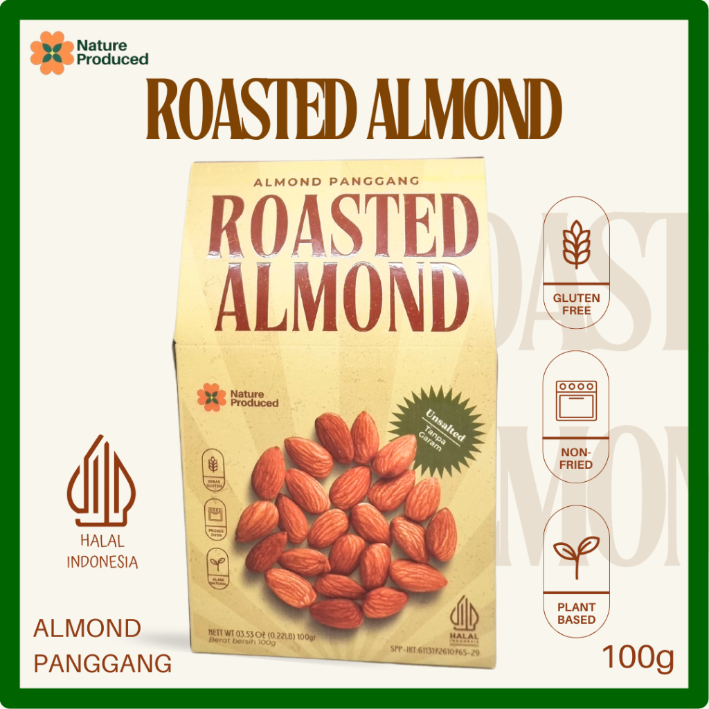 

Nature Produced - Roasted Almond Unsalted 100gr | Almond Panggang Sehat Tanpa Garam-unsalted| Gurih-Renyah