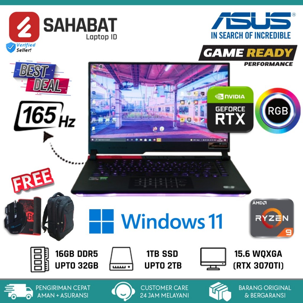 ASUS rog strix g15 g513rw ryzen 9 6900HX 32gb 2tb ssd rtx 3050ti 15.6 wqxga 165hz rgb win 10 pro