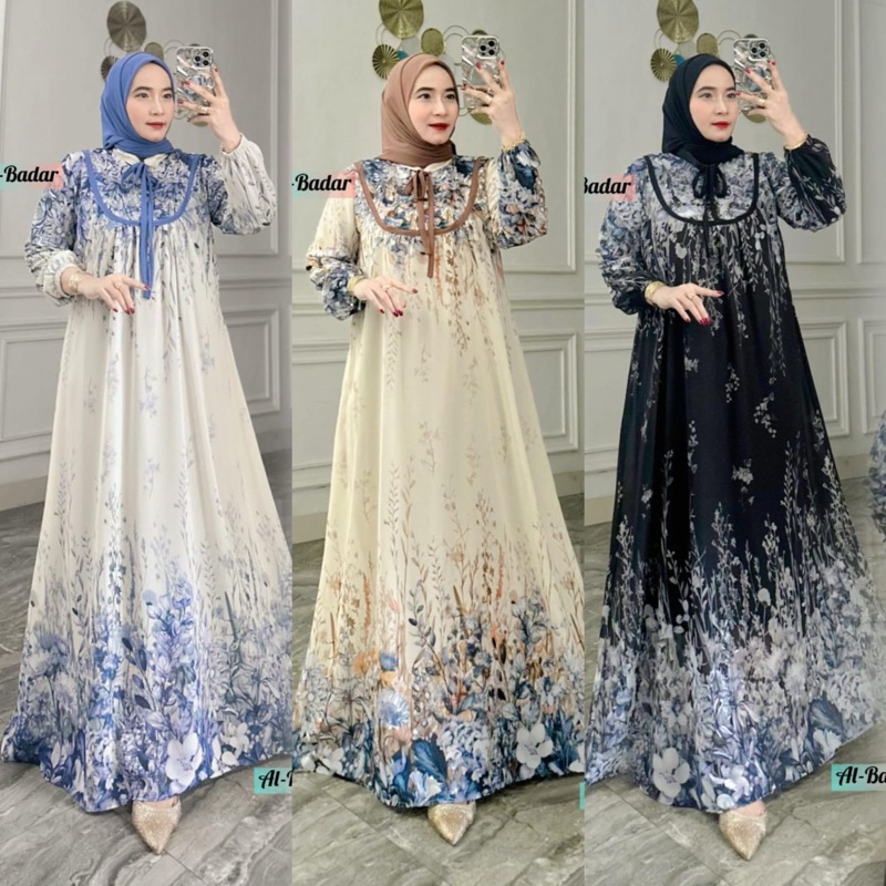Badar Gamis Set Jilbab Bunga Lengan Panjang Gamis cerutry Premium