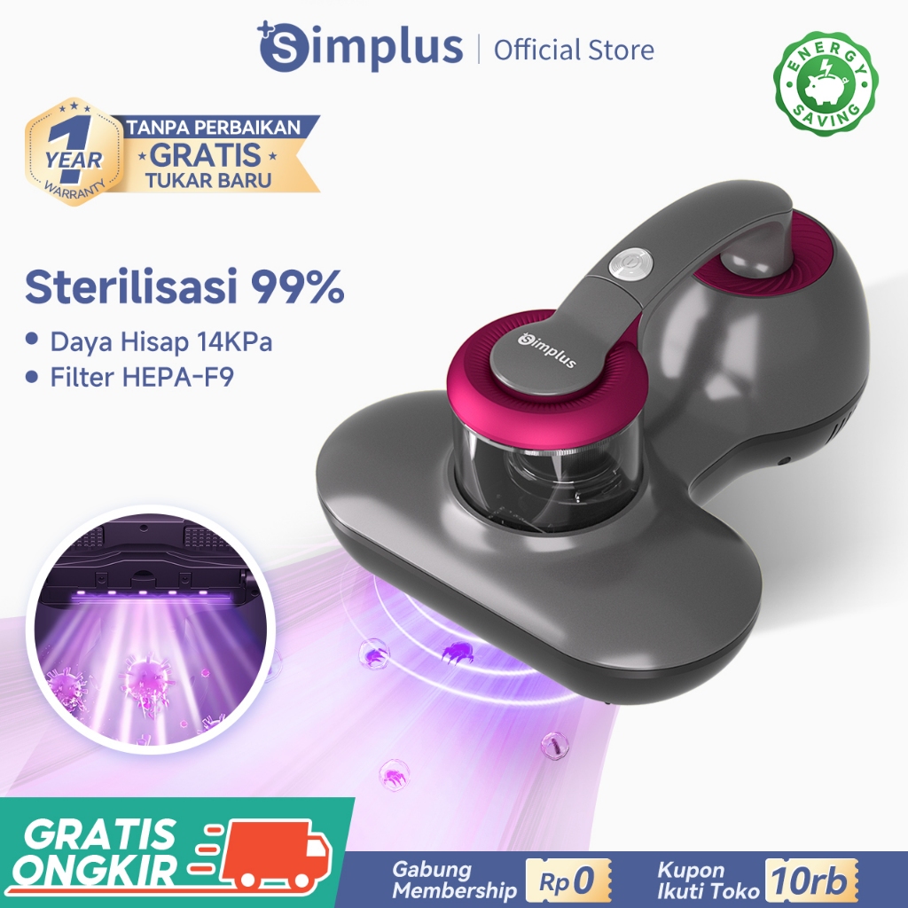 Simplus  Dust Mite Vacuum Cleaner Disinfeksi UV-C 14000Pa Penyedot debu kasur with HEPA Pembasmi Tun