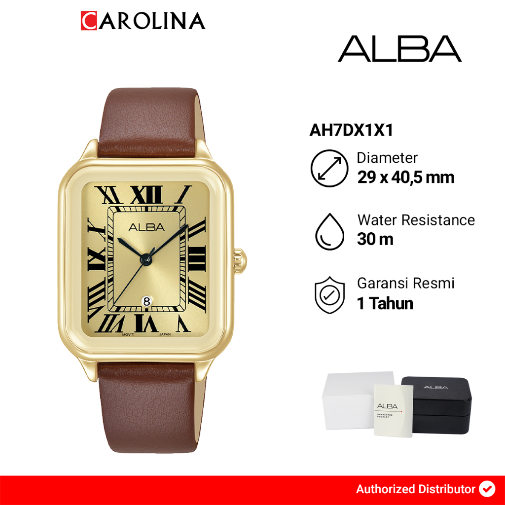 Jam Tangan Wanita Alba AH7DX6X1 Gold Dial Brown Leather Strap