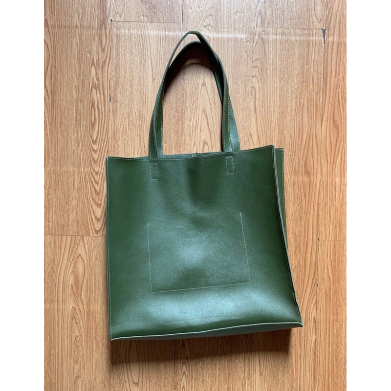 Green Leather Shopping Bag Telfar Inspired Bag Tas Kulit Hijau