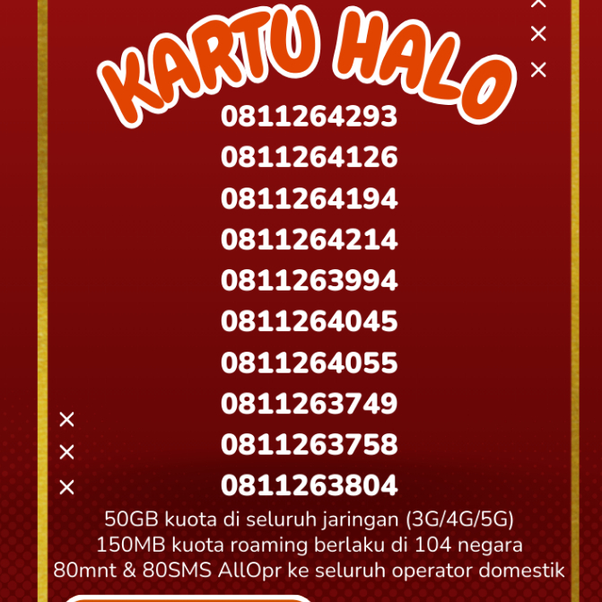 Kuota 50GB  Telkomsel kartu halo 10 digit nomor cantik Nomor langka 28