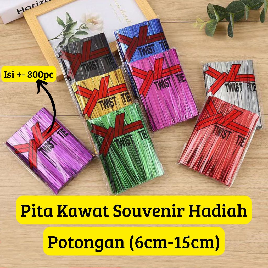 

Pita Kawat / Pita Souvenir / Tali Kawat Warna Warni / Kawat Metalik Potongan 6cm-15cm - Harga/pc