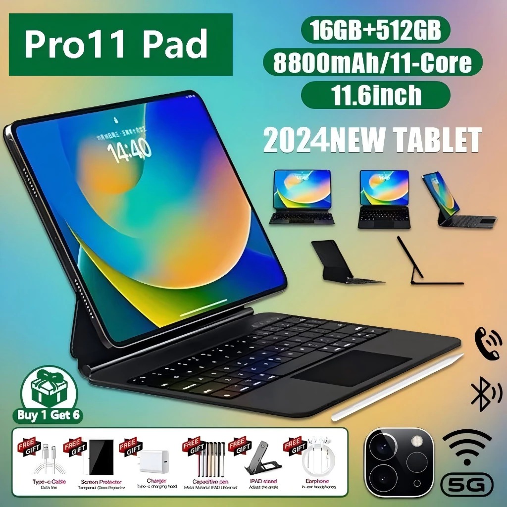 2024 Tbalet PC Pro11+12inch+16GB+512GB Tablet Android 14 Tab Murah Tablet Kantor Permainan Pro11 Tab