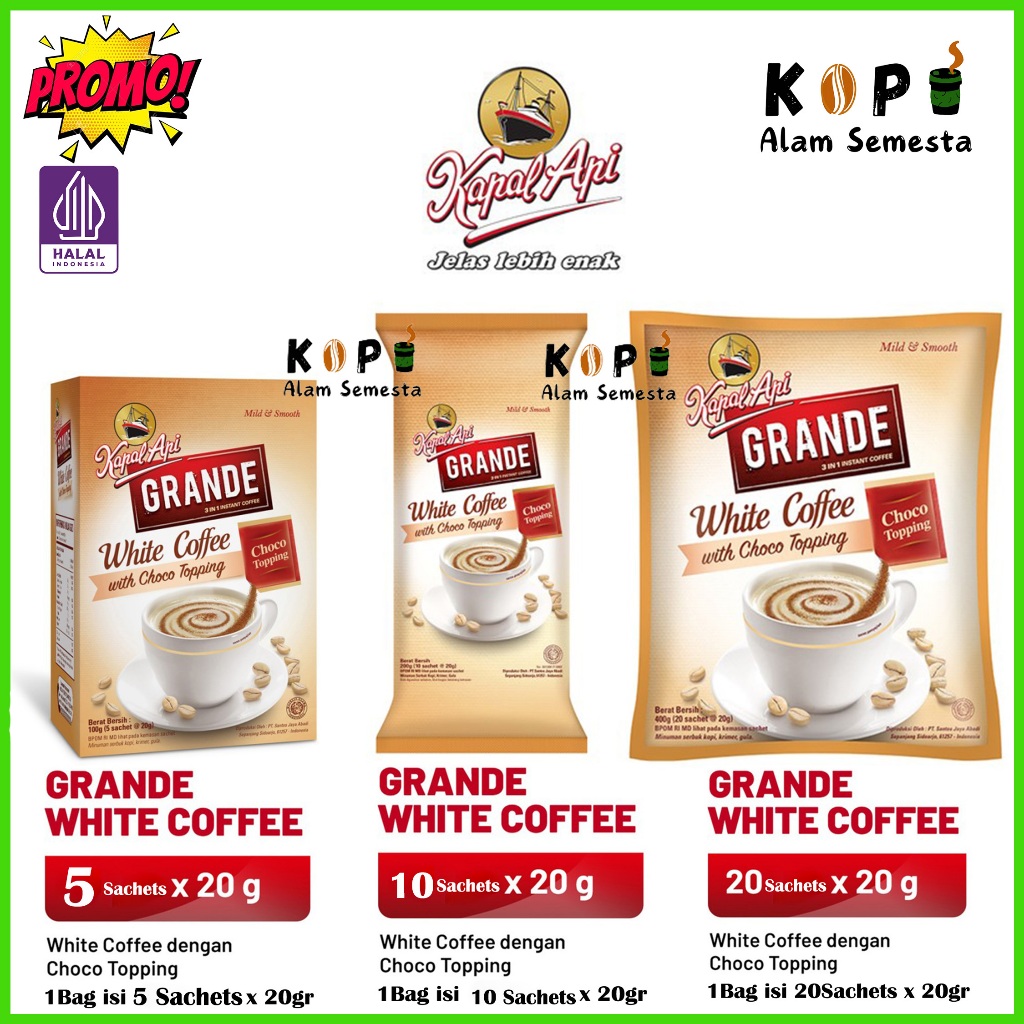 

Kapal Api Grande White Coffee 5 Sachets x 20gr / 10 Sachets x 20gr / 20 Sachets x 20gr