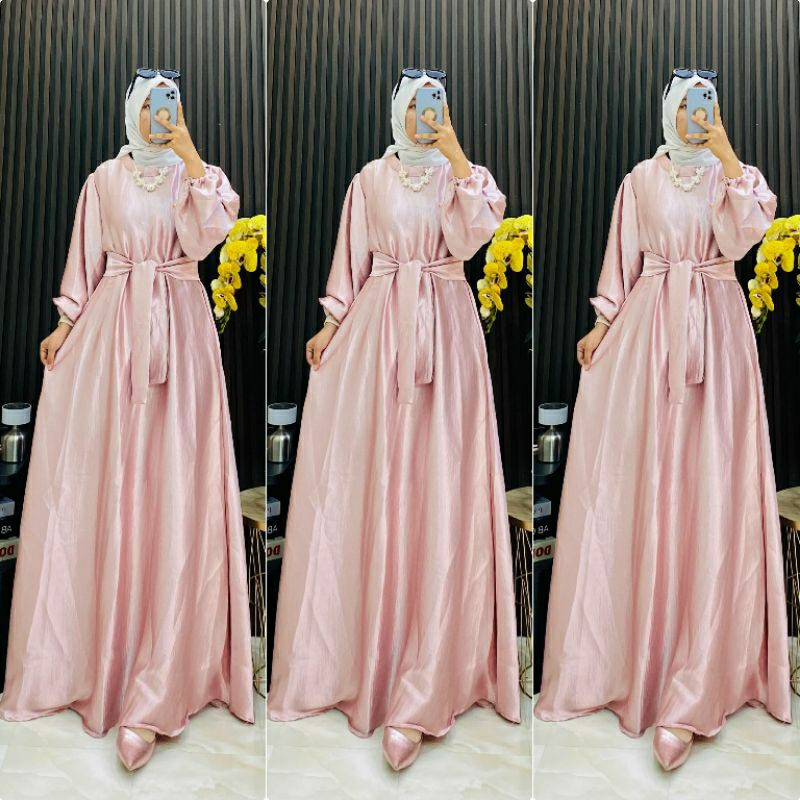 gamis wanita shimer polos premium kembang payung
