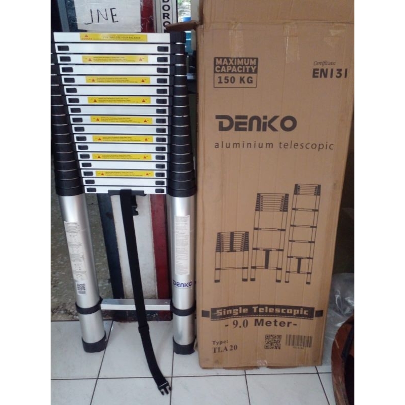 Tangga teleskopik 9 meter Alumuniun single Telescopic ladder Denko TLA 20