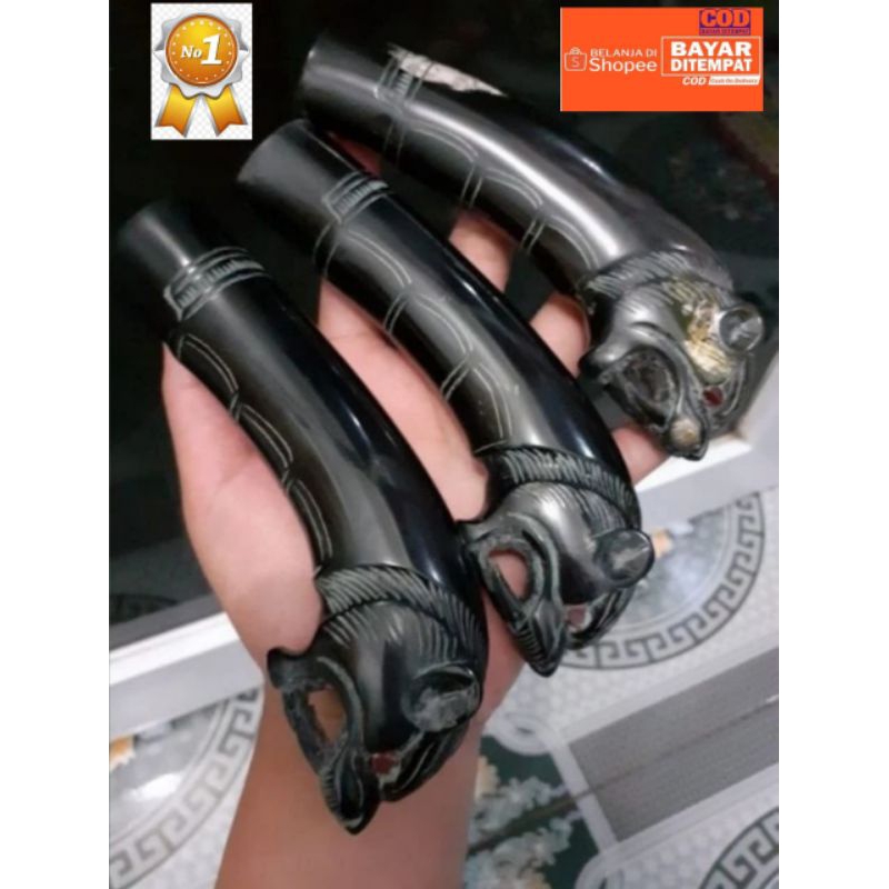 gagang golok bahan tanduk ukiran harimau