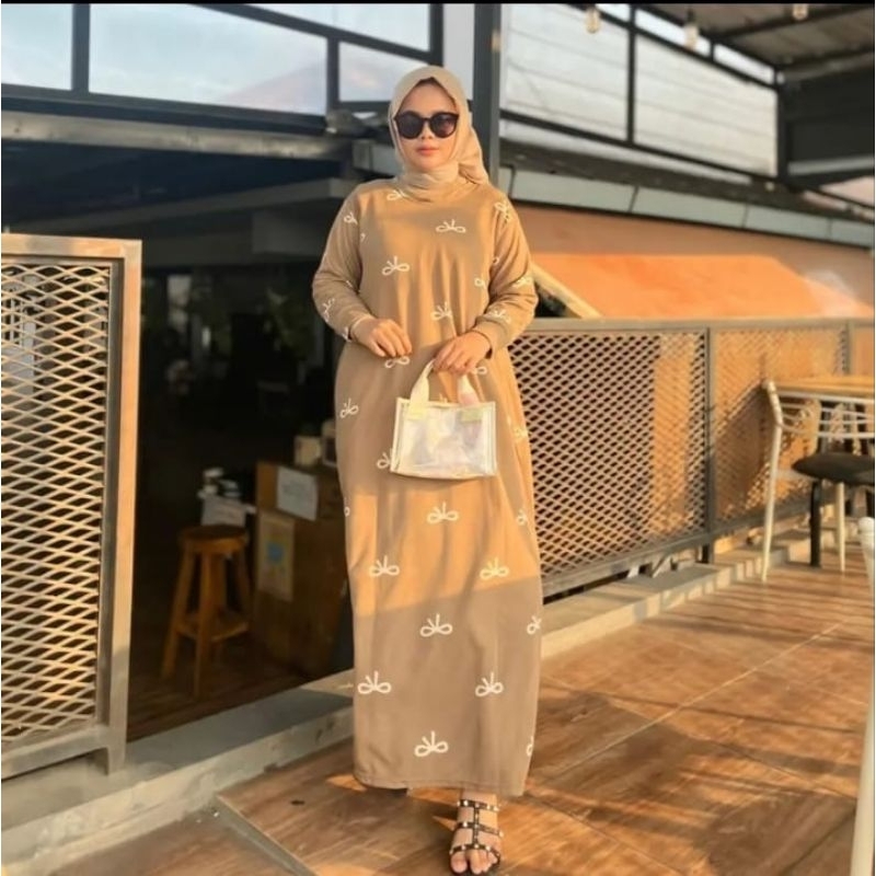 Gamis Wanita Motif Pita Knit Sindoro Ukuran M,L,XL,XXL Jumbo Terlaris Gamis Muslim Motif Pita Lengan