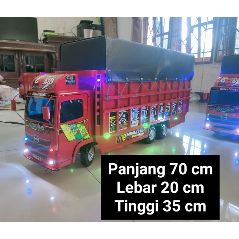 MOBILAN KAYU MAINAN ANAK MINIATUR TRUK TRONTON KUALITAS PREMIUM HARGA MURAH VARIASI LAMPU DAN TENDA 