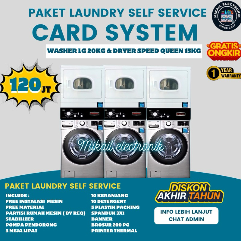 PAKET MESIN LAUNDRY PARTISI TAP CARD 3 STACK LG 20KG FREE INSTALASI